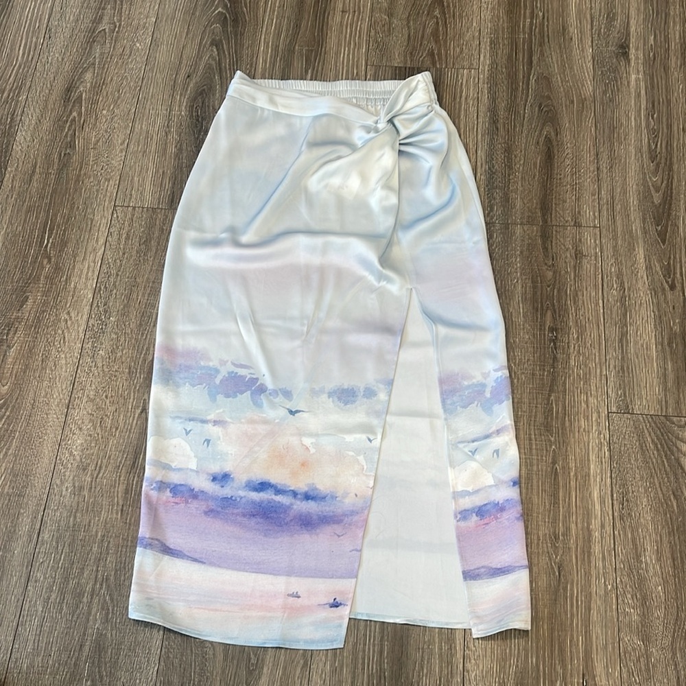 Rachel Zoe Side slit sky print/bird long skirt - Picture 3 of 7